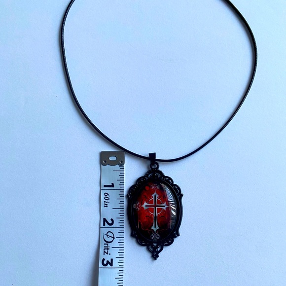 Gothic Vintage Style Vampire Cross Necklace Glass Pendant Rope Chain Choker Acce - Picture 9 of 14